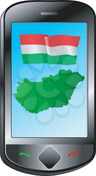 Mobile phone with flag and map of Hungary