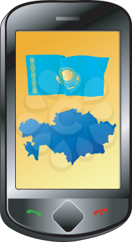 Mobile phone with flag and map of Kazakhstan