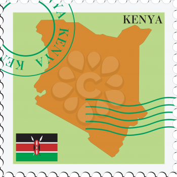 Image of stamp with map and flag of Kenya