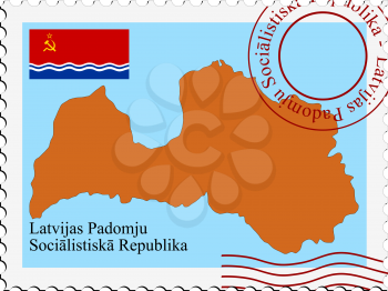 stamp with flag and map of Latvian Soviet Republic