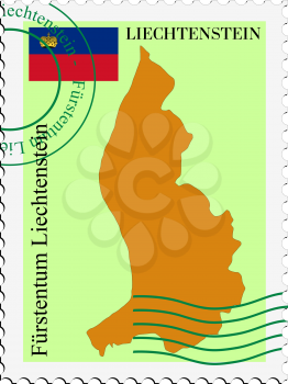 Image of stamp with map and flag of Liechtenstein