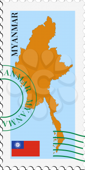 Image of stamp with map and flag of Myanmar