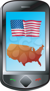 Mobile phone with flag and map of United States