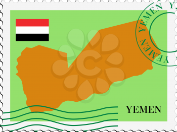 Image of stamp with map and flag of Yemen