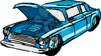 Royalty Free Clipart Image of a Car With the Hood Up