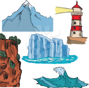 Royalty Free Clipart Image of Landscapes and a Lighthouse