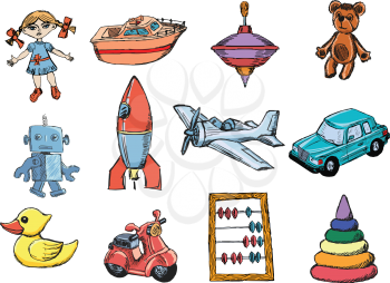 set of sketch illustrations of the toys