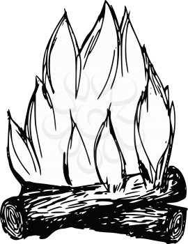 hand drawn, cartoon, sketch illustration of campfire