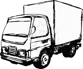 hand drawn, cartoon, sketch illustration of small truck