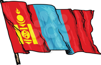 hand drawn, sketch, illustration of flag of Mongolia