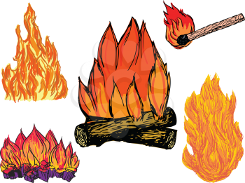 set of illustrations of flame