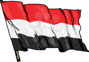 hand drawn, sketch, illustration of flag of Yemen