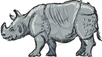 hand drawn, sketch, cartoon illustration of rhinoceros