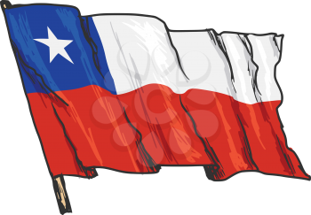 hand drawn, sketch, illustration of flag of Chile