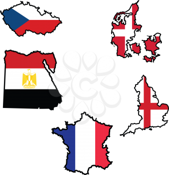 Illustration of flag in map of Czech Republic,Denmark,Egypt,England,France
