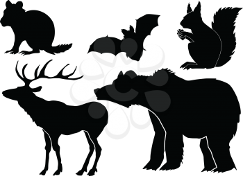 set of silhouettes of forest animals