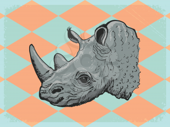 vintage, grunge background with rhinoceros