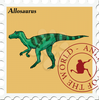 vector, post stamp with dinosaur