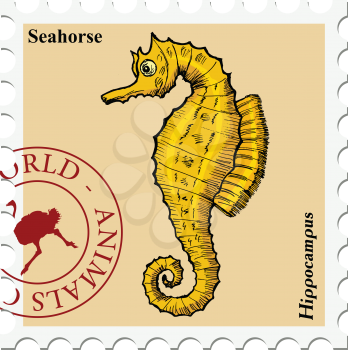 vector, post stamp with fish
