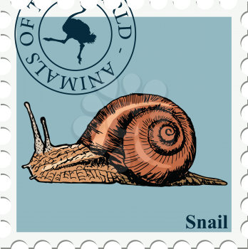 vector, post stamp with snail