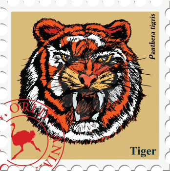 vector, post stamp with tiger