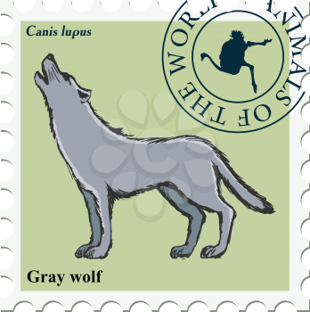 vector, post stamp with wolf