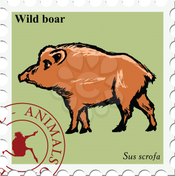 vector, post stamp with wild boar