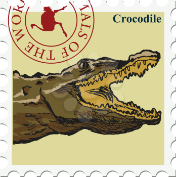 vector, post stamp with crocodile
