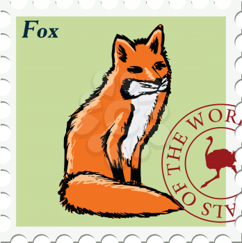 vector, post stamp with fox