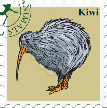 vector, post stamp with kiwi bird