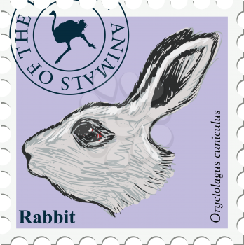 vector, post stamp with rabbit
