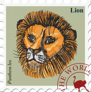 vector, post stamp with lion