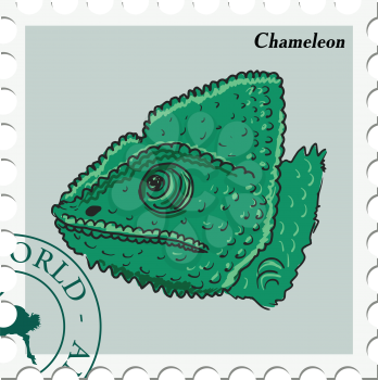 vector, post stamp with chameleon