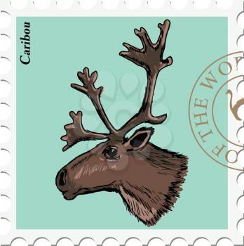 vector, post stamp with caribou