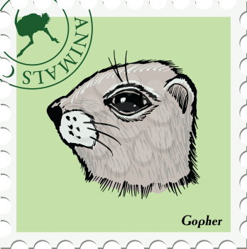 vector, post stamp with gopher