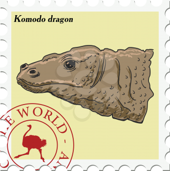 vector, post stamp with Komodo dragon