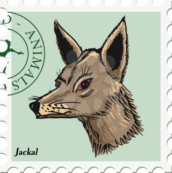 vector, post stamp with jackal