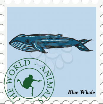 vector, post stamp with blue whale