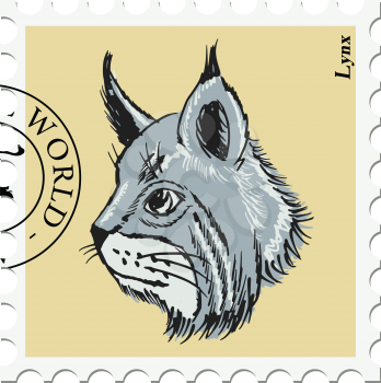 vector, post stamp with lynx