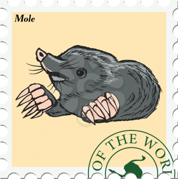 vector, post stamp with mole