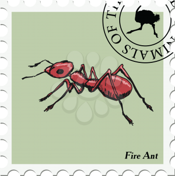 vector, post stamp with fire ant