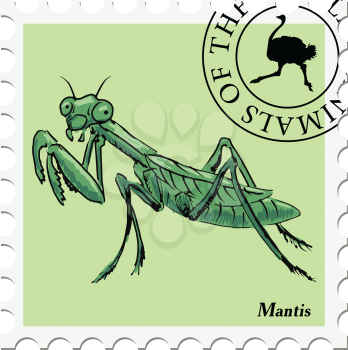 vector, post stamp with mantis