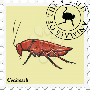 vector, post stamp with cockroach