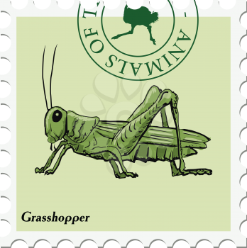 vector, post stamp with grasshopper