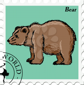 vector, post stamp with bear