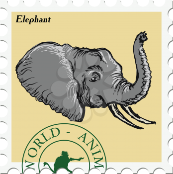 vector, post stamp with elephant