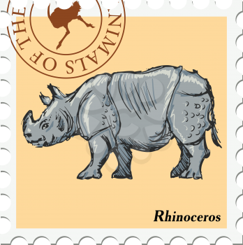 vector, post stamp with rhinoceros