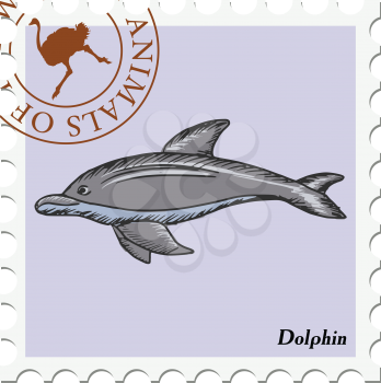 vector, post stamp with dolphin