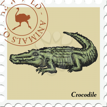 vector, post stamp with crocodile