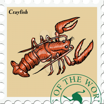 vector, post stamp with crayfish
